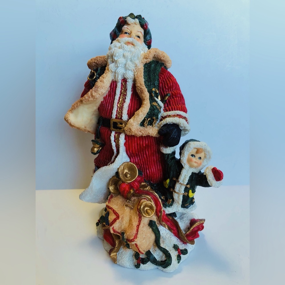 Santa, 8" -9” Santa w. sack and armful of toys, And Little Boy